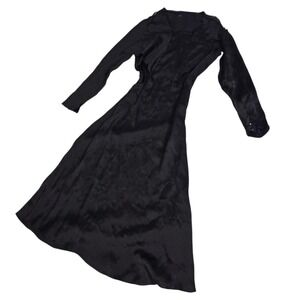1920s Silky Black Wednesday Addams 20s Art Deco Antique Dress Gown As is